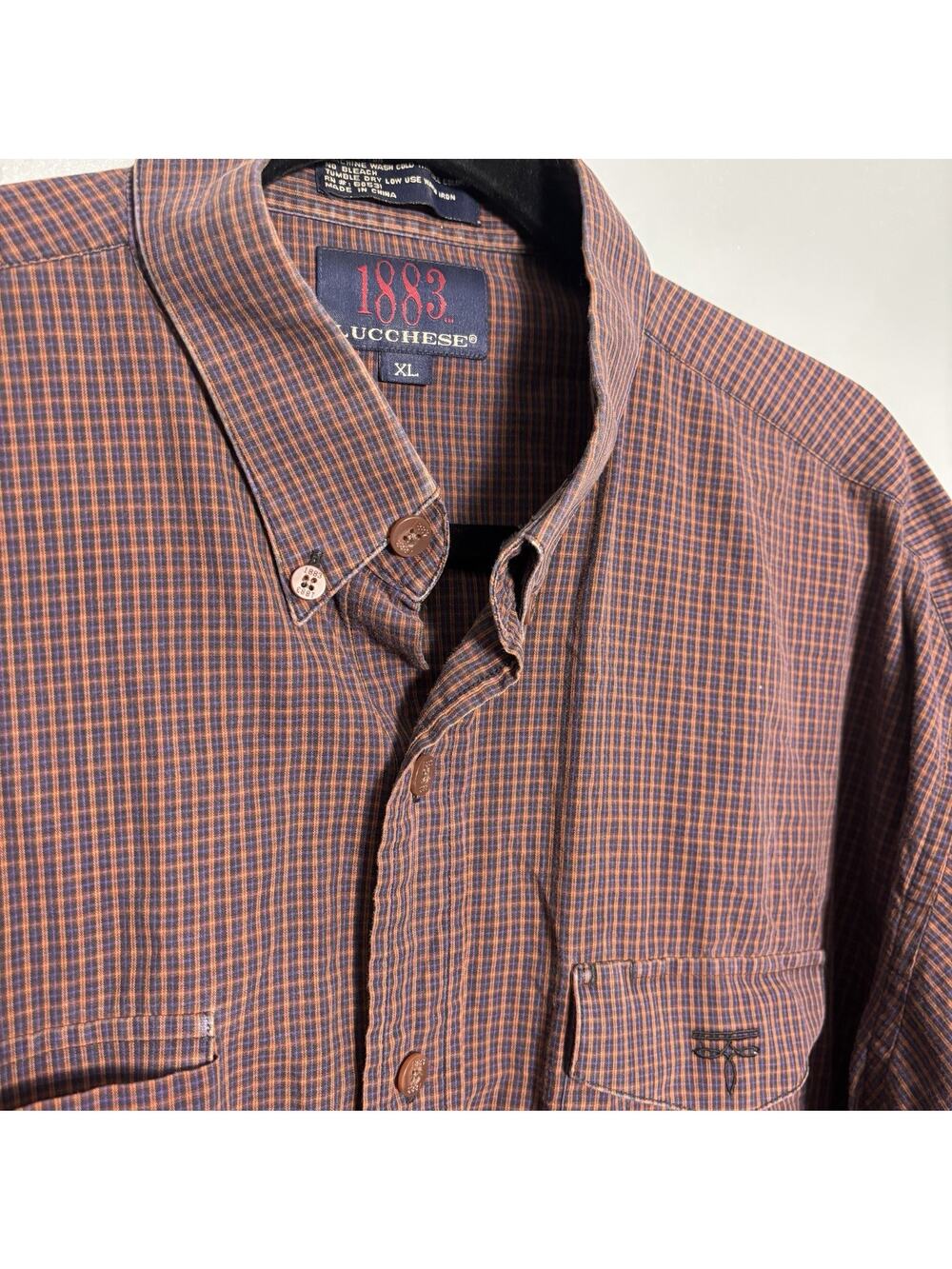 Vintage Lucchese Mens Long Sleeve Button Down Collar Shirt Plaid Country Western